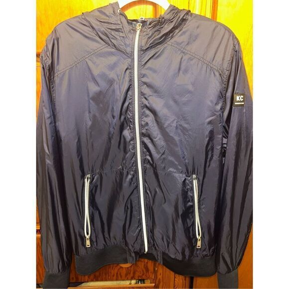 Kenneth Cole Jacket Women’s Large Navy Blue Hooded Zip Rain Wind Casual - Picture 2 of 5